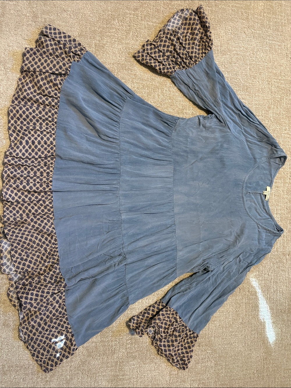 Kori Blue Tiered A-Line Dress-Skirt with Printed Hem Womens XL Rayon Fall Spring